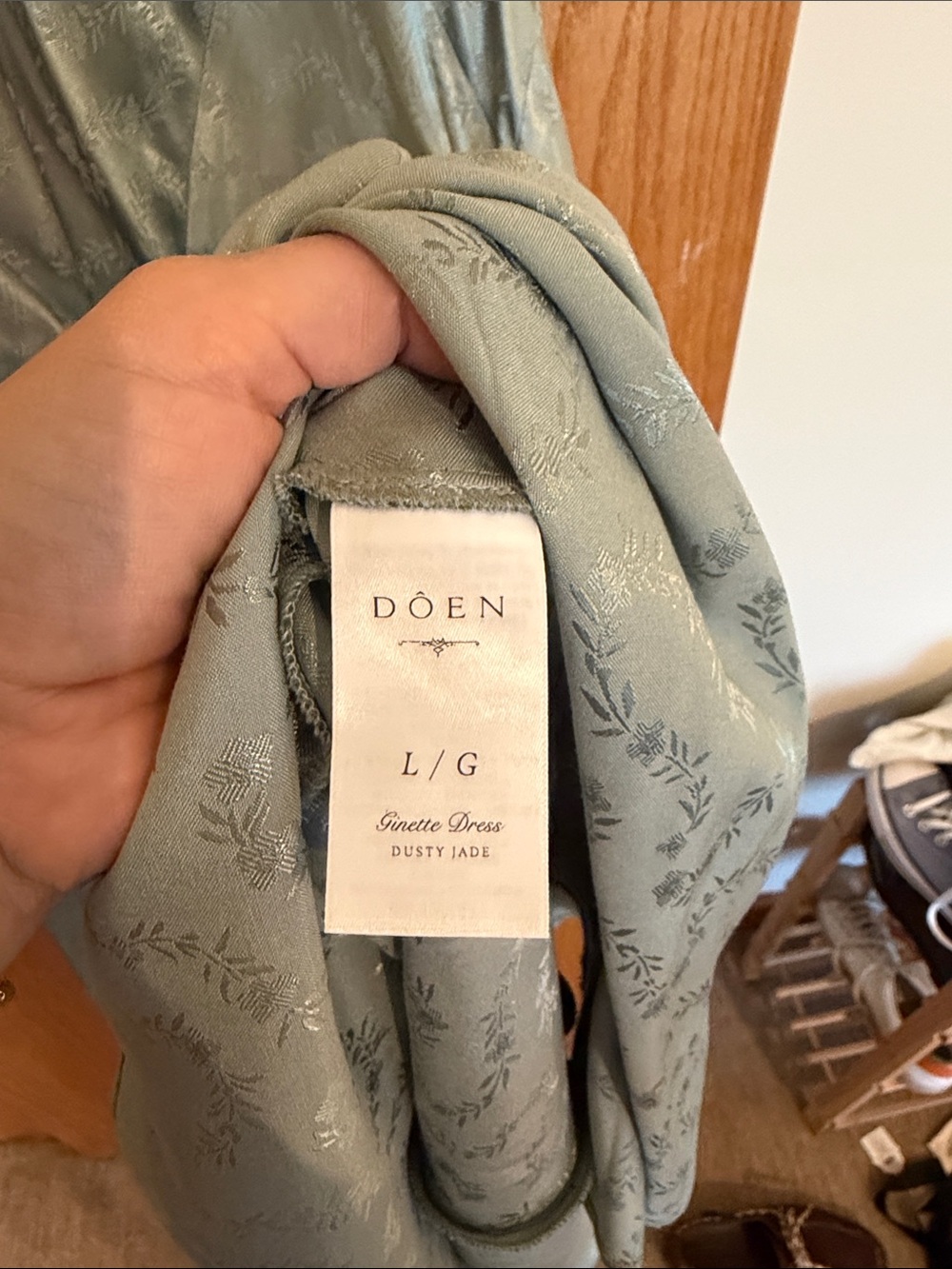NWT Doen Ginette Dress Dusty Sage Satin V-Neck Maxi Dress - Picture 4 of 7